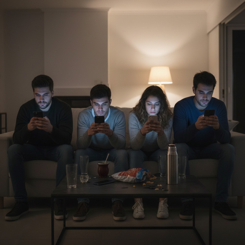 Grupo de amigos aburridos con el celular